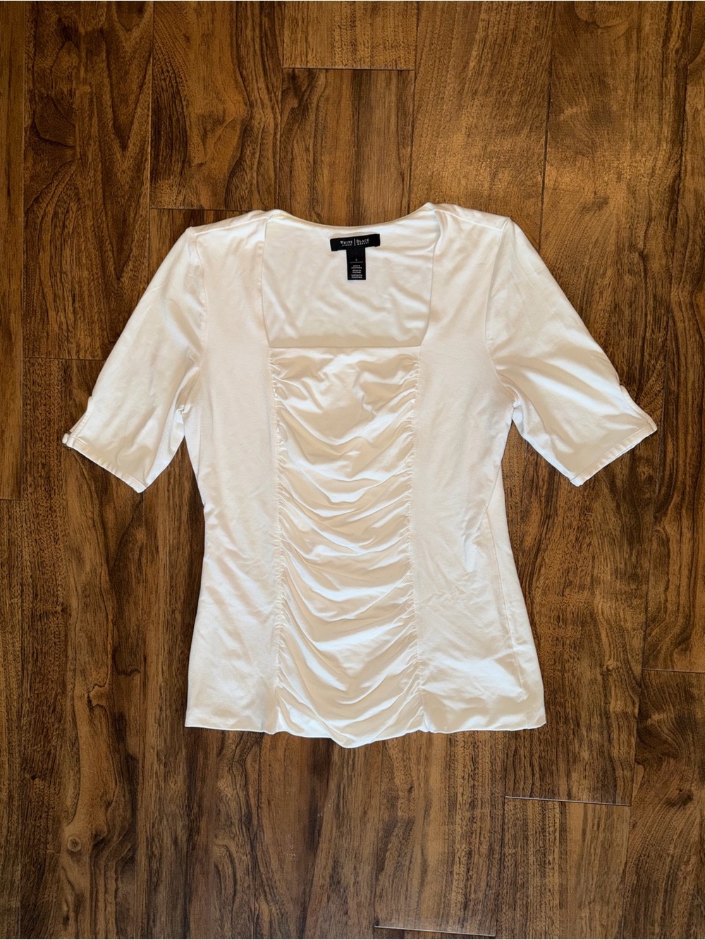 WHBM White Ruched Scoop Neck Long Sleeve Top